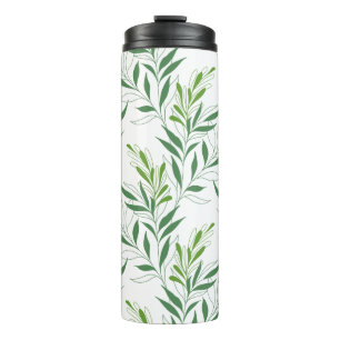   Greenery Foliage Pattern Elegant Green And White Thermal Tumbler