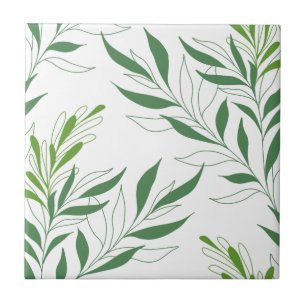   Greenery Foliage Pattern Elegant Green And White Tile