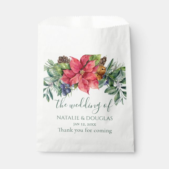 Greenery Foliage Poinsettia Wedding Favour Bag (Front)
