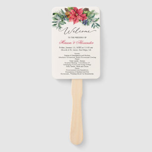 Greenery Foliage Poinsettia Wedding Program Hand Fan