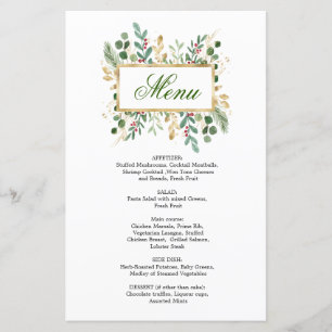 Greenery Foliage Red Berry Wedding Christmas Menu