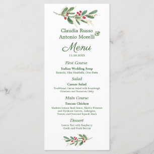 Greenery Foliage Red Berry Wedding Christmas Menu