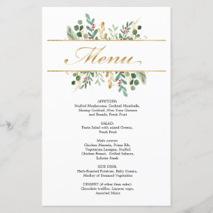 Greenery Foliage Red Berry Wedding Christmas Menu