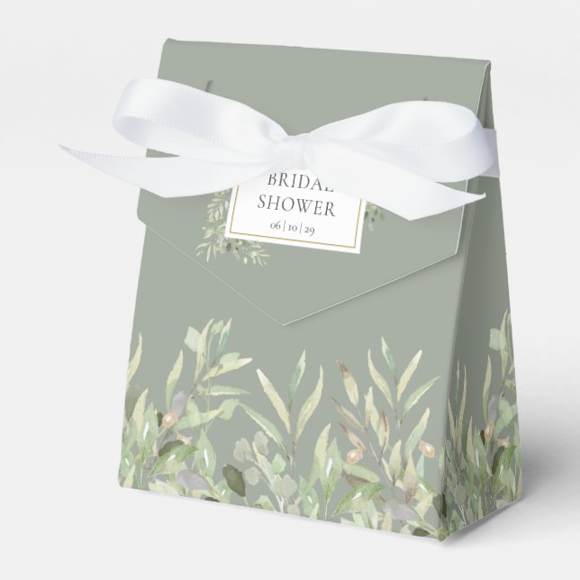 Greenery Foliage Sage Green Bridal Shower Favor Box (Front Side)