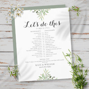 Greenery Foliage Script Wedding Schedule Timeline