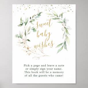 Greenery foliage Sweet Baby shower Guest Book Sign
