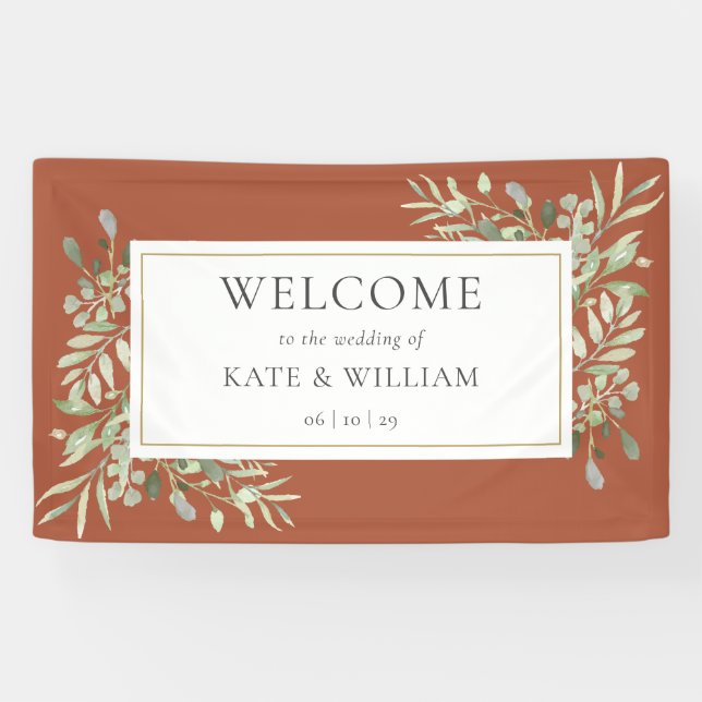 Greenery Foliage Terracotta Wedding Welcome Banner (Horizontal)