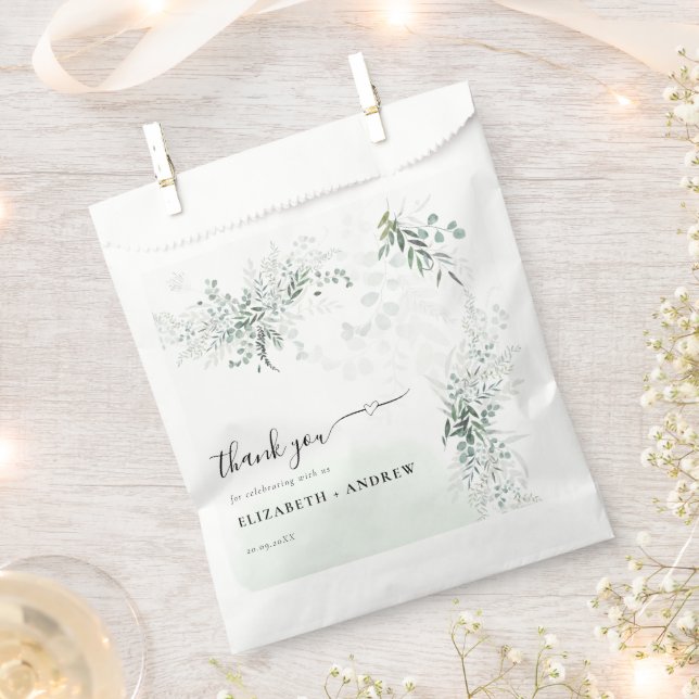 Greenery Foliage Thank You Wedding  Favour Bag (Clipped)