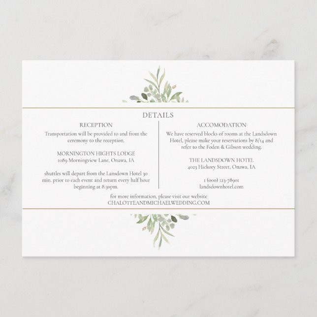 Greenery Foliage Wedding Details Information Enclosure Card (Front)