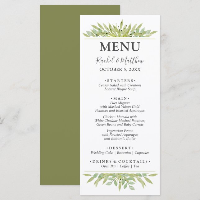 Greenery Foliage Wedding Menu (Front/Back)