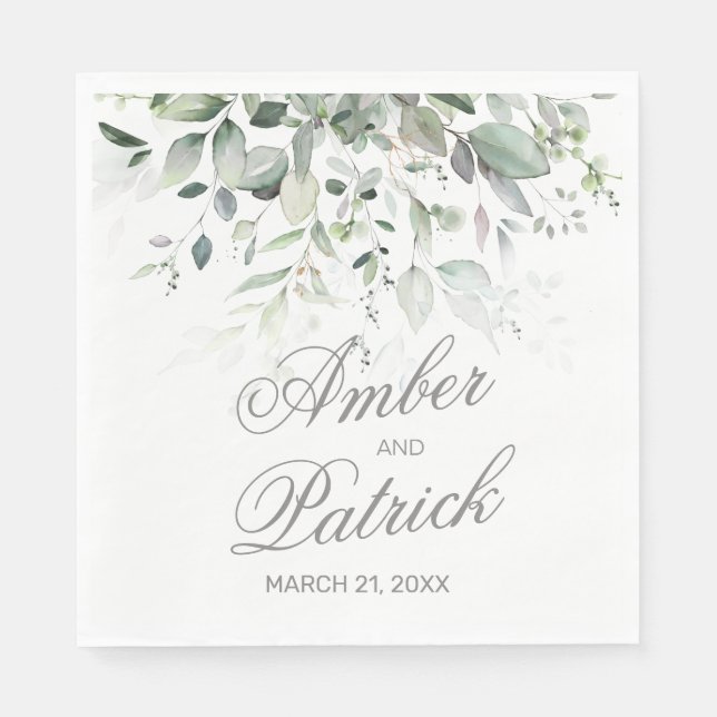 Greenery Foliage Wedding Paper Napkin (Front)