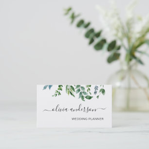 Greenery Foliage Wedding Planner Elegant Modern Business Card