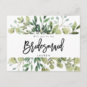 greenery foliage will you be my bridesmaid card