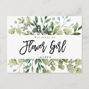 greenery foliage will you be my flower girl card