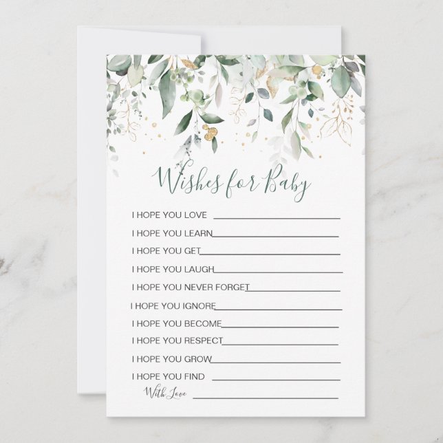 Greenery foliage Wishes for Baby Shower Game Invit Invitation (Front)