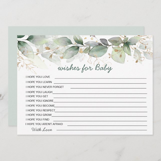 Greenery foliage Wishes for Baby Shower Game Invitation (Front/Back)