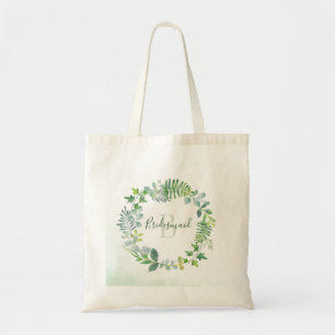 Greenery Foliage Wreath Watercolor Bridesmaid Tote Bag