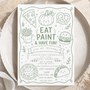 greenery food Fun Party Minimalist Doodle Pumpkin Invitation