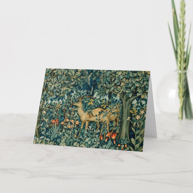 GREENERY,FOREST ANIMALS DOES Floral Christmas Holiday Card (Front)
