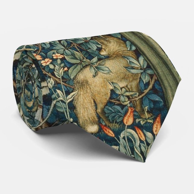 GREENERY,FOREST ANIMALS Fox ,Pheasant,Green Floral Tie (Rolled)