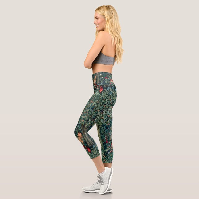 GREENERY,FOREST ANIMALS Hares ,Fox,Green Floral  Capri Leggings (Left)