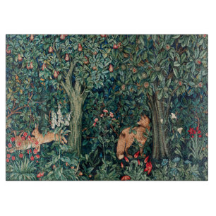 GREENERY,FOREST ANIMALS Hares,Fox,Green Floral Cutting Board