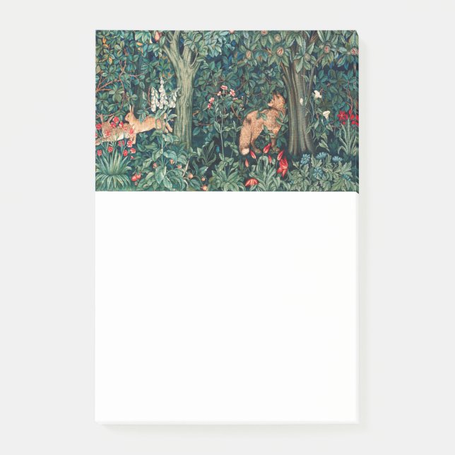 GREENERY,FOREST ANIMALS Hares ,Fox,Green Floral Post-it Notes (Front)