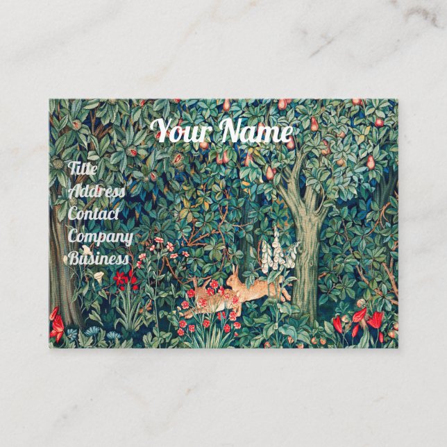 GREENERY,FOREST ANIMALS Hares ,Green Floral Busine Business Card (Front)