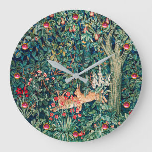 GREENERY,FOREST ANIMALS Hares ,Green Floral  Large Clock
