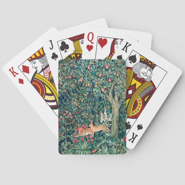 GREENERY,FOREST ANIMALS Hares ,Green Floral  Playing Cards (Back)