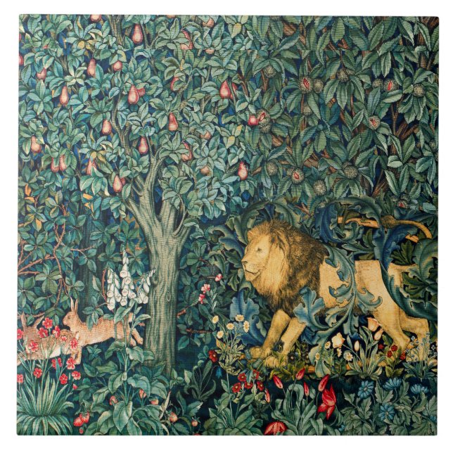 GREENERY,FOREST ANIMALS Lion and Hares  Tile (Front)