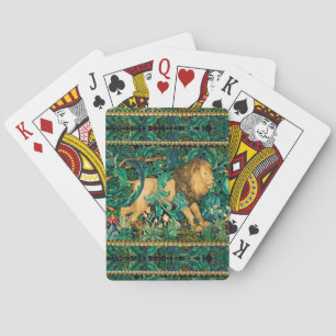 GREENERY,FOREST ANIMALS  LION Floral Playing Cards