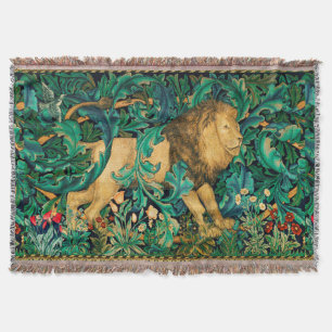 GREENERY,FOREST ANIMALS LION Floral Throw Blanket