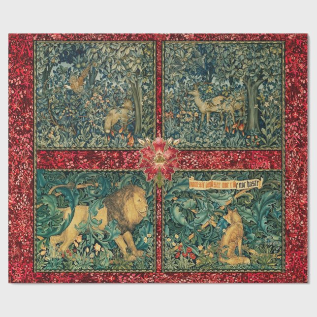 GREENERY,FOREST ANIMALS ,LION ,FOX,PHEASANT,DOES WRAPPING PAPER (Flat)