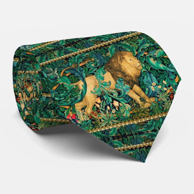 GREENERY,FOREST ANIMALS  LION Green Leaves Floral  Tie (Rolled)