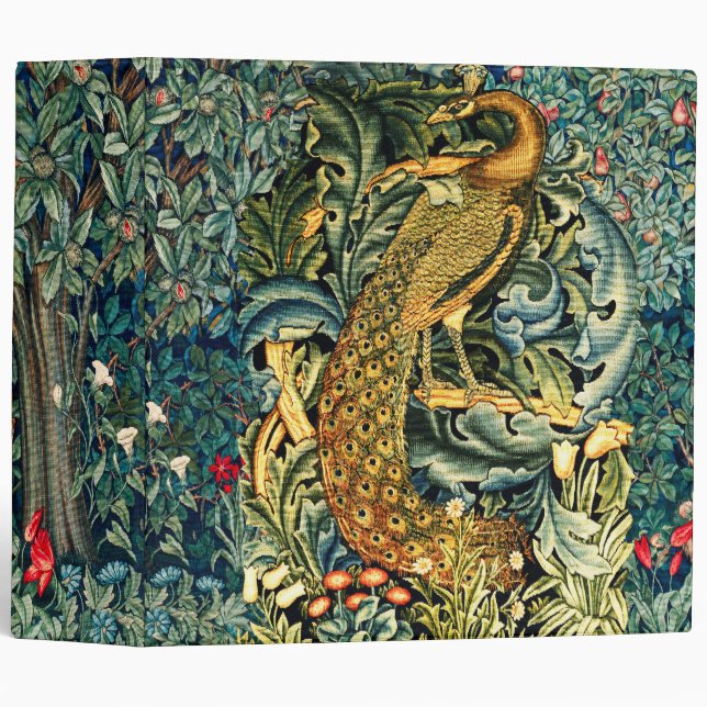 GREENERY, FOREST ANIMALS,PEACOCK IN GREEN FLORAL  BINDER (Front/Spine)