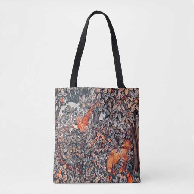 GREENERY,FOREST ANIMALS Pheasant ,Fox Floral Tote Bag (Front)
