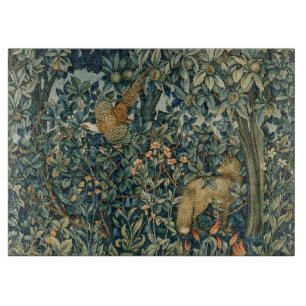 GREENERY,FOREST ANIMALS Pheasant ,Fox,Green Floral Cutting Board