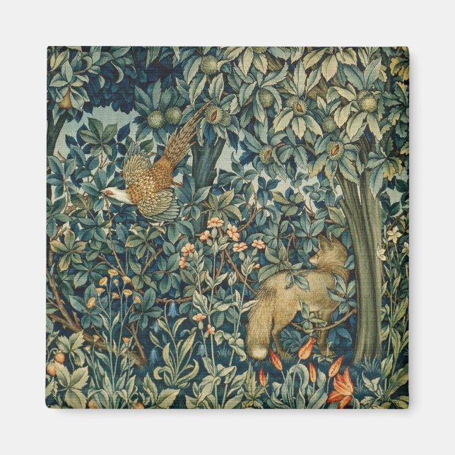 GREENERY,FOREST ANIMALS Pheasant ,Fox,Green Floral Magnet (Front)