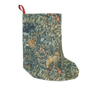GREENERY,FOREST ANIMALS Pheasant ,Fox,Green Floral Small Christmas Stocking