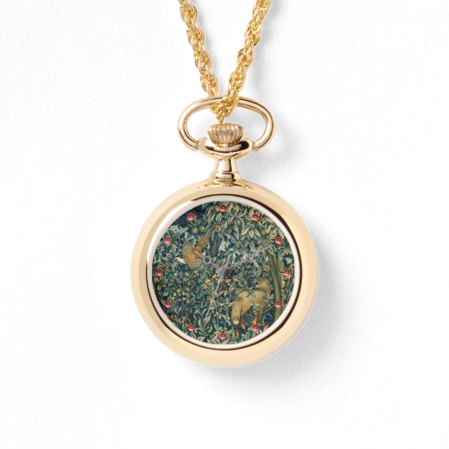 GREENERY,FOREST ANIMALS Pheasant ,Fox,Green Floral Watch (Front)