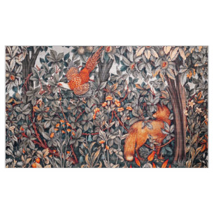 GREENERY,FOREST ANIMALS Pheasant ,Red Fox,Floral Fabric