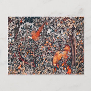 GREENERY,FOREST ANIMALS Pheasant ,Red Fox, Floral Postcard