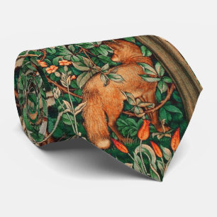 GREENERY,FOREST ANIMALS Pheasant ,Red Fox, Floral Tie