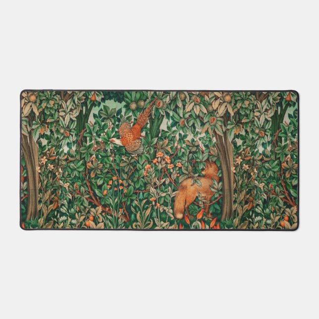 GREENERY,FOREST ANIMALS Pheasant,Red Fox,Green Desk Mat (Front)