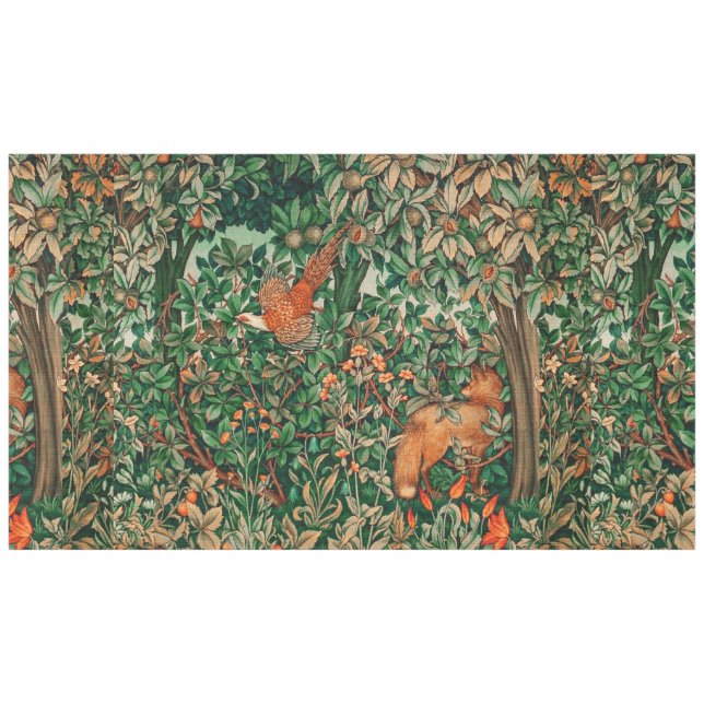GREENERY,FOREST ANIMALS Pheasant,Red Fox,Green  Tablecloth (Front (Horizontal))