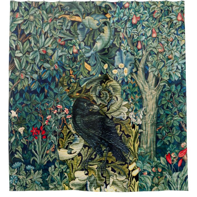 GREENERY, FOREST ANIMALS ,RAVEN IN GREEN FLORAL (Front)