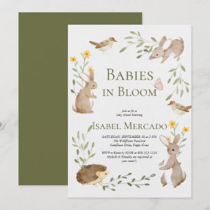Greenery forest animals woodland Babies in Bloom Invitation