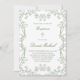 greenery frame Baptism  Invitation
