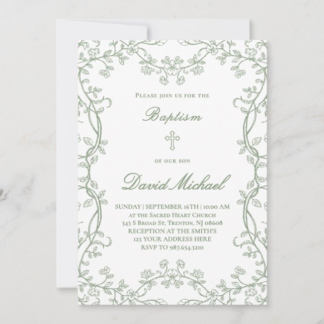 greenery frame Baptism  Invitation (Front)